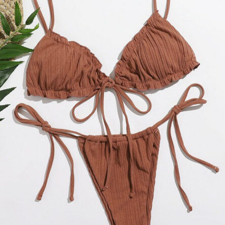 Brazilian Ruffle Ruched Solid Bikini - Image 29