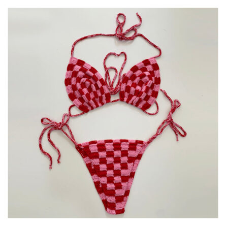 Sunset Goddess Multi Color Checkered Crochet Bikini – Bild 8