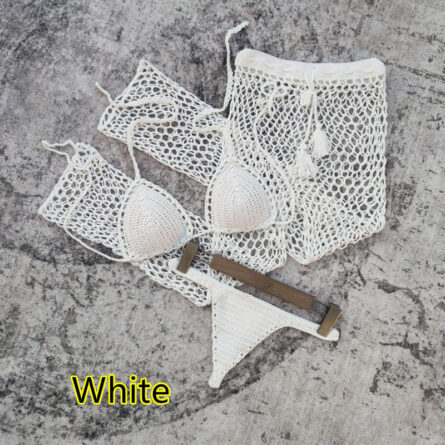 Sultry Sands 3-Piece Crochet Beach Pants Cover Up Bikini Set - Image 8