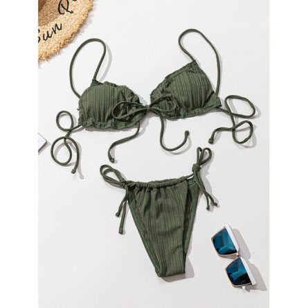 Brazilian Ruffle Ruched Solid Bikini - Image 21