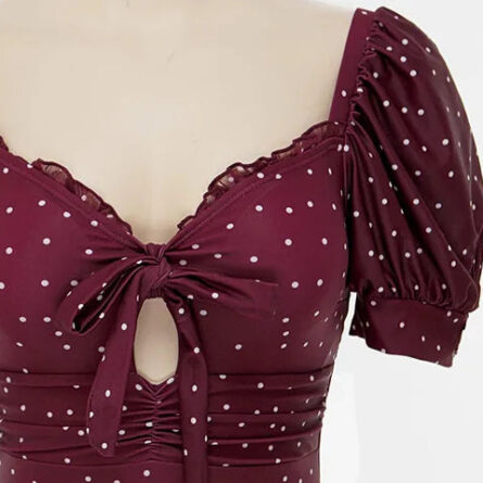 Burgundy Puff Sleeve Modest Swimsuit - Image 21