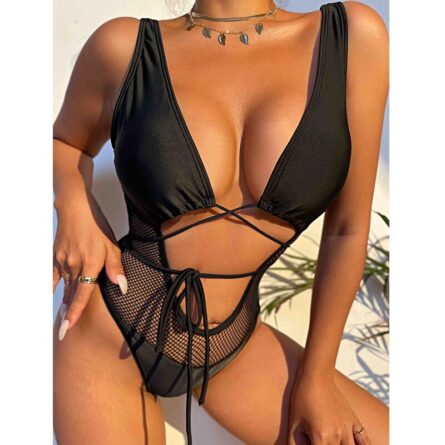 Sunset and Swim Black Cut Out See Through Swimsuit - Image 3