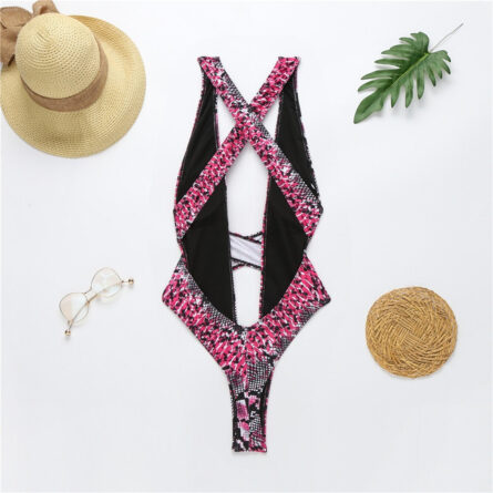 Neon Snake Bandage Cut Out Thong Swimsuit – Bild 19