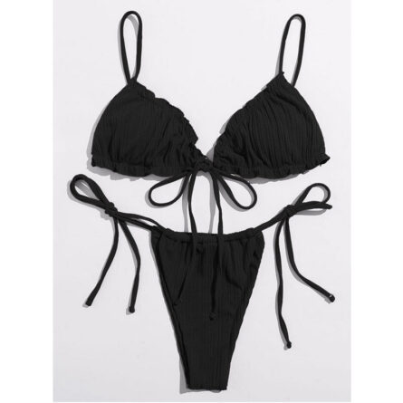 Brazilian Ruffle Ruched Solid Bikini - Image 28