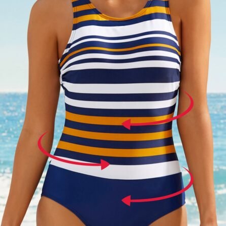 Striped ShapeSculpt One Piece Tummy Control Swimwear Swimsuit - Image 26