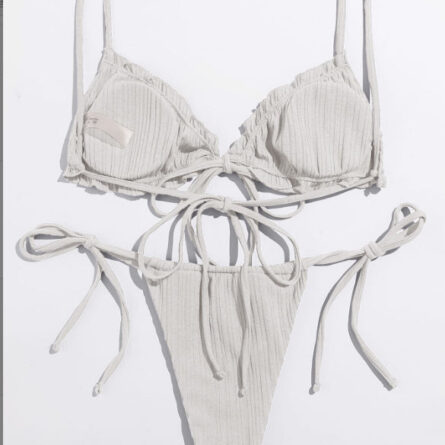 Brazilian Ruffle Ruched Solid Bikini - Image 26