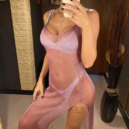 Glimmering Allure Sheer Beach Cover Up Tunic - Image 24