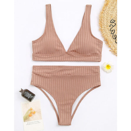 Sunset and Swim Modest Solid High Waist Ribbed Bikini - Image 3