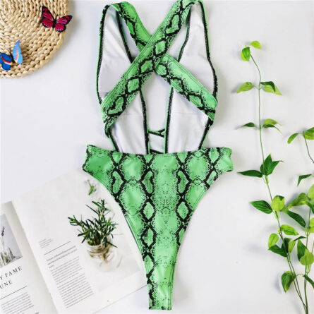 Radiant Deep Plunge High Leg Snake Print Swimsuit - Image 12