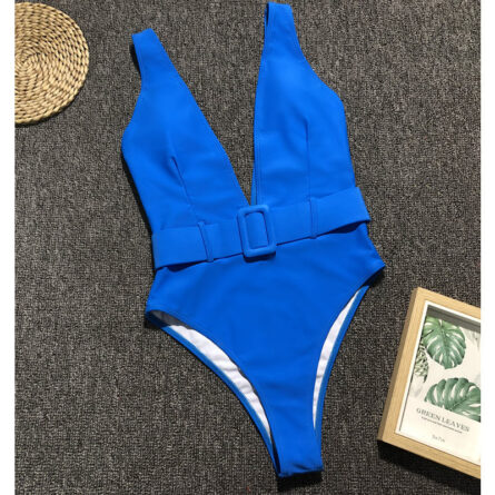 Luminescent Waves Belted Plunge Neon One Piece Swimsuit - Image 24