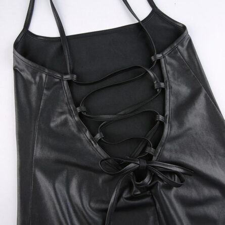 Dominique Back Lace Up Sexy Bodycon Slit Leather Dress – Bild 18