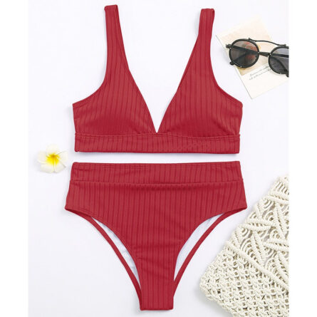 Sunset and Swim Modest Solid High Waist Ribbed Bikini - Image 13
