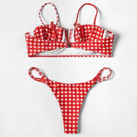 Sunset and Swim Red Plaid Gingham Brazilian Bikini - Image 9