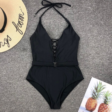 Sunset and Swim Deep-V Swimwear Buckle Waist One Piece Swimsuit – Bild 10