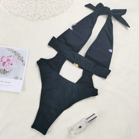 Luxe Cut Out Belted Halter Swimsuit – Bild 15