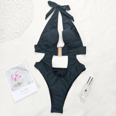 Luxe Cut Out Belted Halter Swimsuit – Bild 18