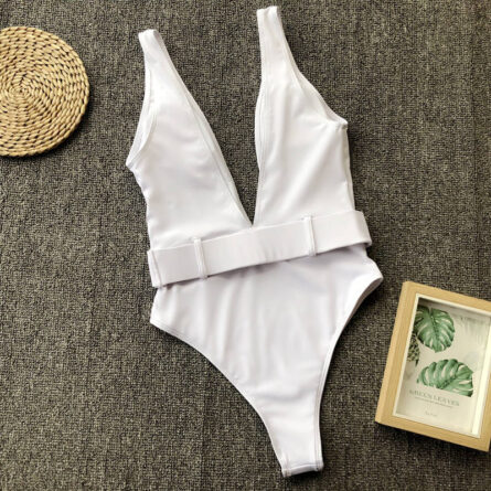 Luminescent Waves Belted Plunge Neon One Piece Swimsuit - Image 8