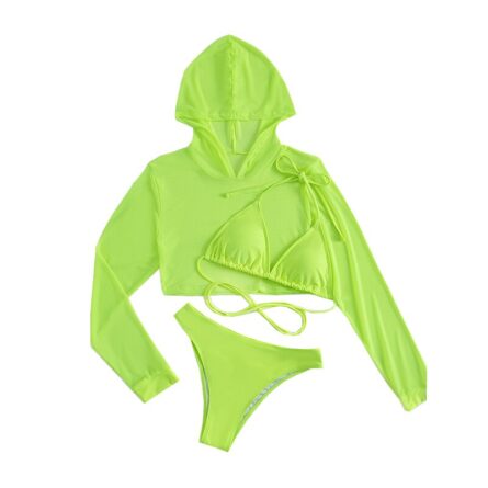 Sexy Neon 3 Piece Bikini set with Cover Up Hoodie Crop Top – Bild 6