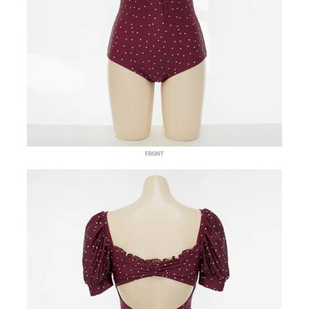 Burgundy Puff Sleeve Modest Swimsuit - Image 25