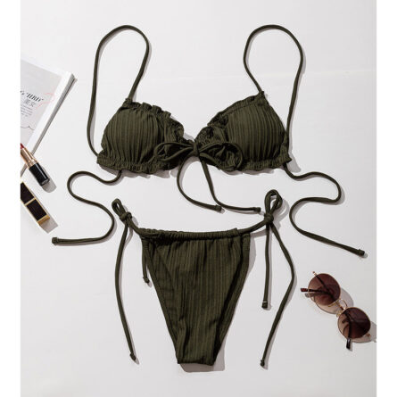 Brazilian Ruffle Ruched Solid Bikini - Image 22