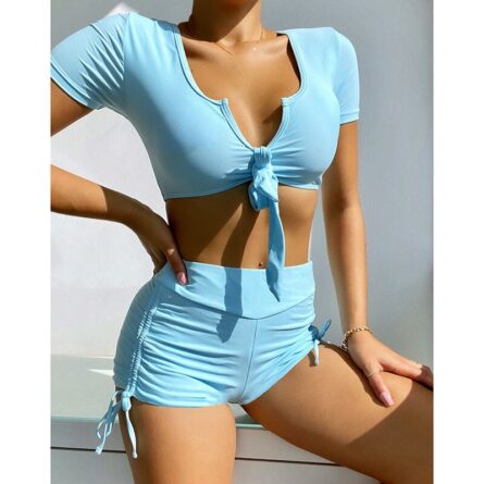 Pure Devotion High Waist Bikini Sexy Workout Outfit Swimwear Drawstring Trendy Workout Outfit - Image 24