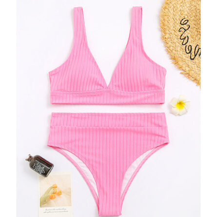 Sunset and Swim Modest Solid High Waist Ribbed Bikini - Image 26