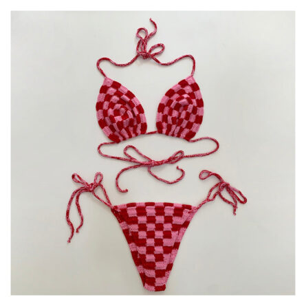 Sunset Goddess Multi Color Checkered Crochet Bikini – Bild 9