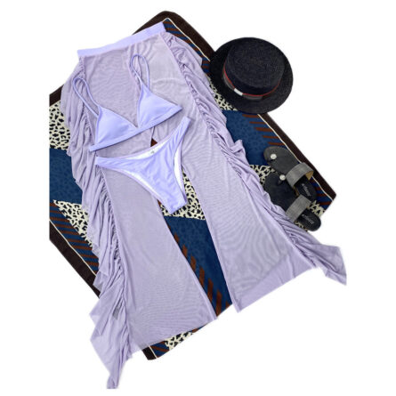 3 Piece Bikini Set with Transparent Mesh Ruffled Beach Cover Up Pants - Image 90