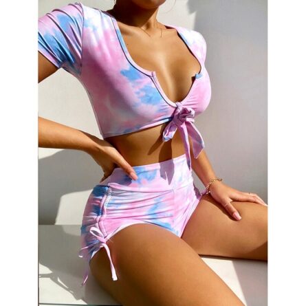 Pure Devotion High Waist Bikini Sexy Workout Outfit Swimwear Drawstring Trendy Workout Outfit - Image 20