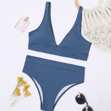 Sunset and Swim Modest Solid High Waist Ribbed Bikini - Image 11