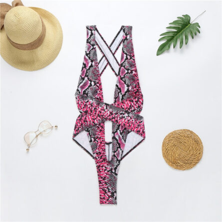 Neon Snake Bandage Cut Out Thong Swimsuit – Bild 18
