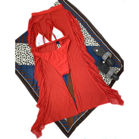3 Piece Bikini Set with Transparent Mesh Ruffled Beach Cover Up Pants - Image 87