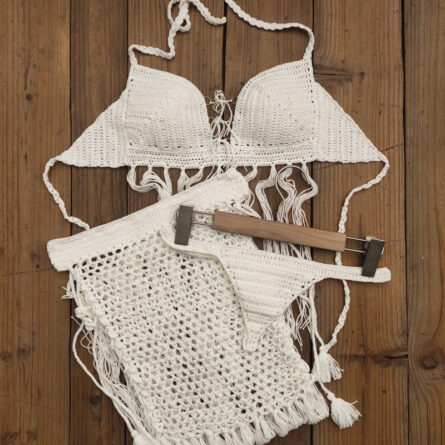 Bohemian Breeze 3-Piece Crochet Bikini Set with Tassel Skirt - Image 16