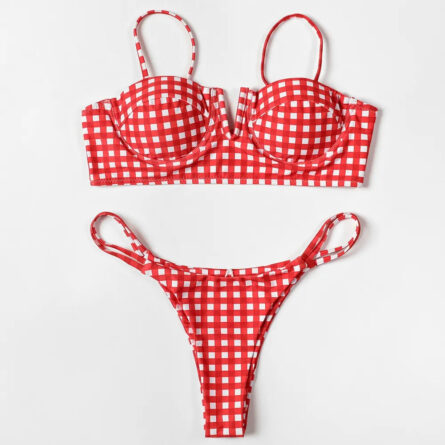 Sunset and Swim Red Plaid Gingham Brazilian Bikini - Image 8