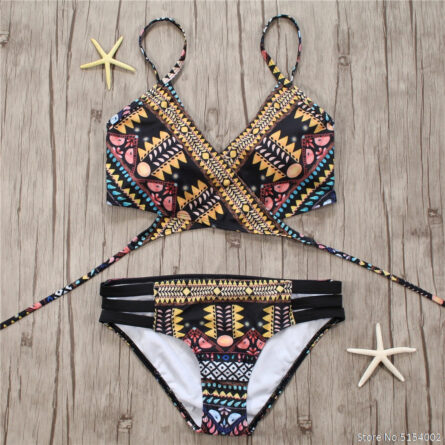 Aztec Temptation Hollow Out Strappy Bandage Bikini - Image 8