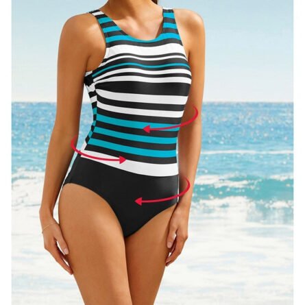 Striped ShapeSculpt One Piece Tummy Control Swimwear Swimsuit - Image 6