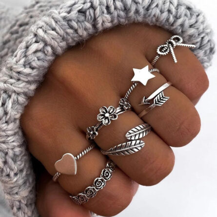 Boho Bliss Silver Gold Ring Set - Image 3