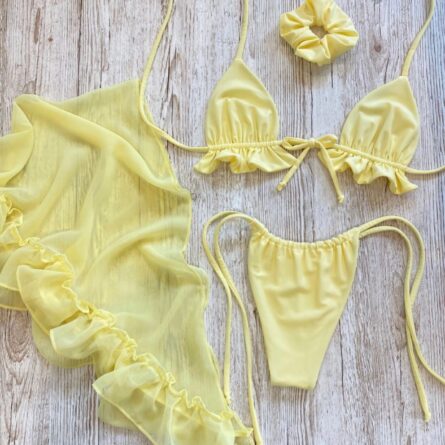 Paradise Beach Yellow Purple Bikini 3 PCS Bikini Set - Image 11