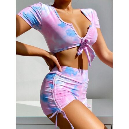 Pure Devotion High Waist Bikini Sexy Workout Outfit Swimwear Drawstring Trendy Workout Outfit - Image 21