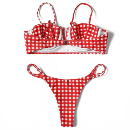Sunset and Swim Red Plaid Gingham Brazilian Bikini - Image 6