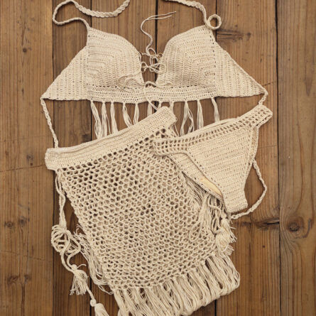 Bohemian Breeze 3-Piece Crochet Bikini Set with Tassel Skirt - Image 22