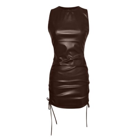 Francesca PU Leather Ruched Bodycon Mini Dress – Bild 4