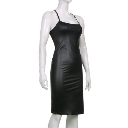 Dominique Back Lace Up Sexy Bodycon Slit Leather Dress – Bild 11