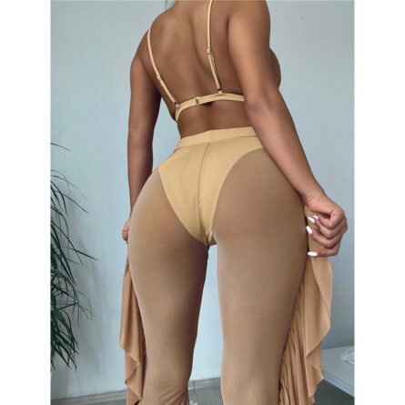 3 Piece Bikini Set with Transparent Mesh Ruffled Beach Cover Up Pants - Image 76