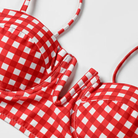 Sunset and Swim Red Plaid Gingham Brazilian Bikini - Image 3