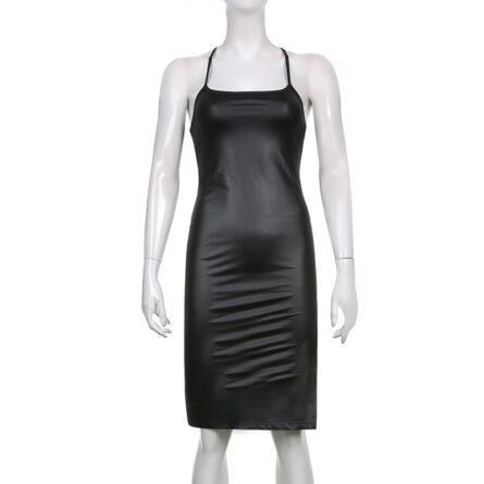 Dominique Back Lace Up Sexy Bodycon Slit Leather Dress – Bild 12