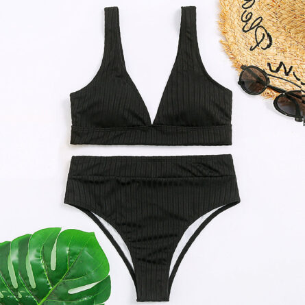 Sunset and Swim Modest Solid High Waist Ribbed Bikini - Image 24
