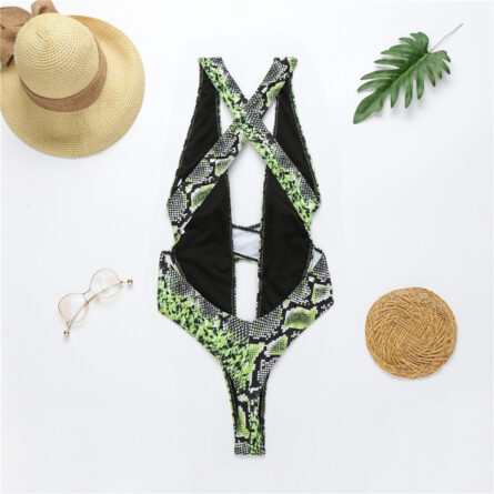 Neon Snake Bandage Cut Out Thong Swimsuit – Bild 21