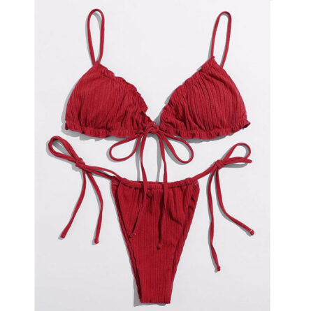 Brazilian Ruffle Ruched Solid Bikini - Image 27
