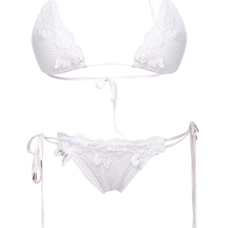 White Lace Dream Triangle Side Tie Crochet Bikini – Bild 4